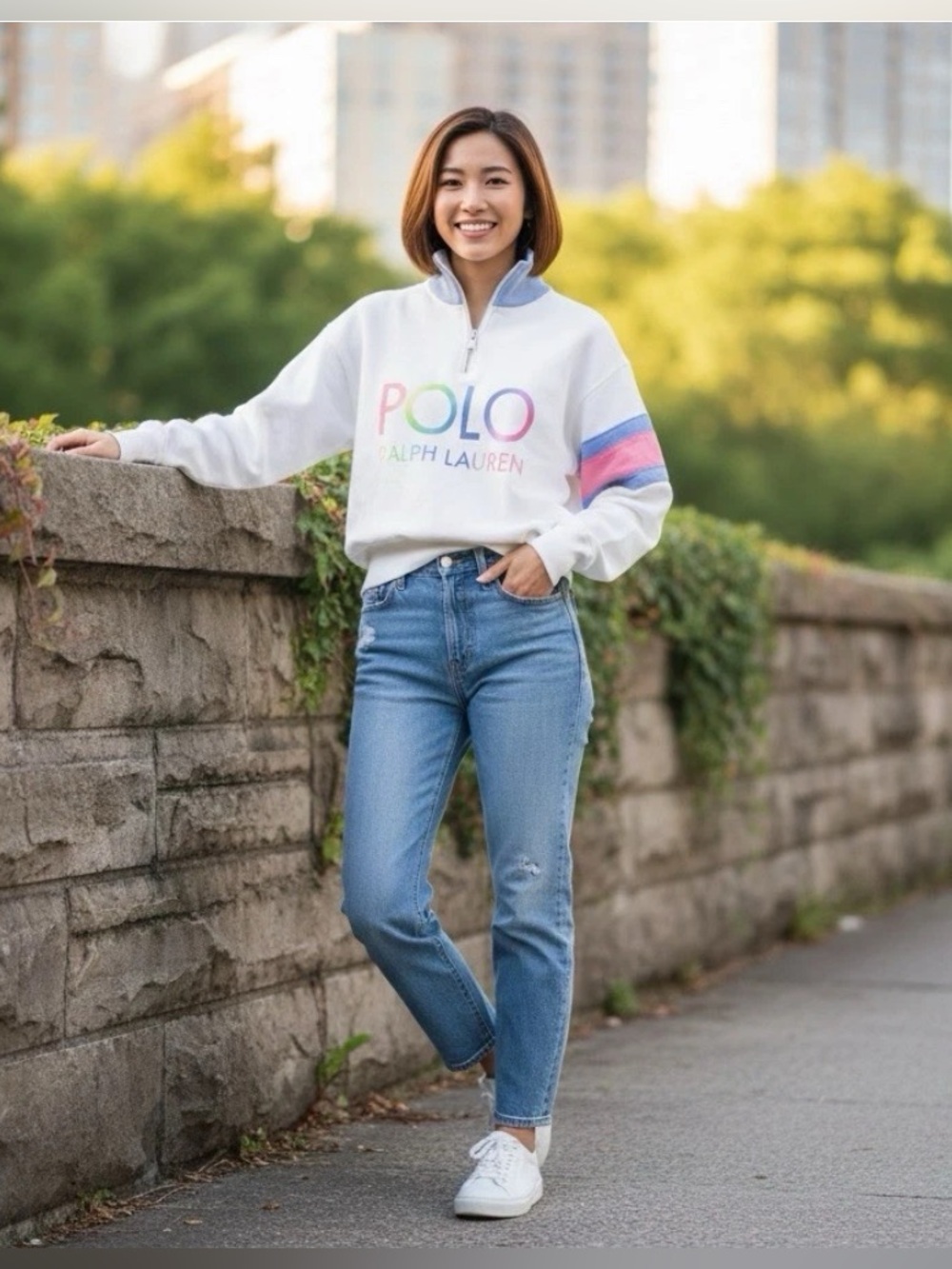 Polo Ralph Lauren 1/4 zip Multicolor Logo Pullover Sweatshirt white Size XS EUC